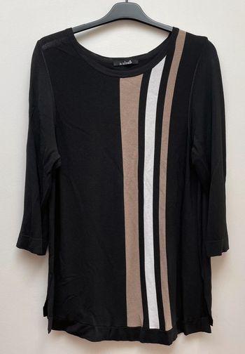 Pull léger / Teeshirt manches longues noir avec rayures blanches et beiges