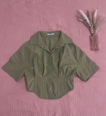 Chemise avec corset, kaki, manches courtes, pour femme