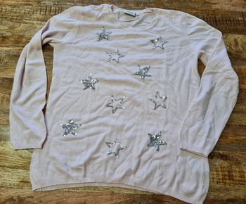 Pull hiver léger taille M rose étoile argentée