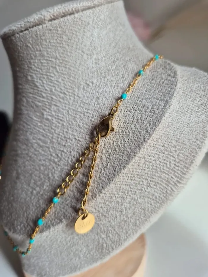 Collier ras du cou 41,5 cm En acier inoxydable perles turquoise - photo numéro 6