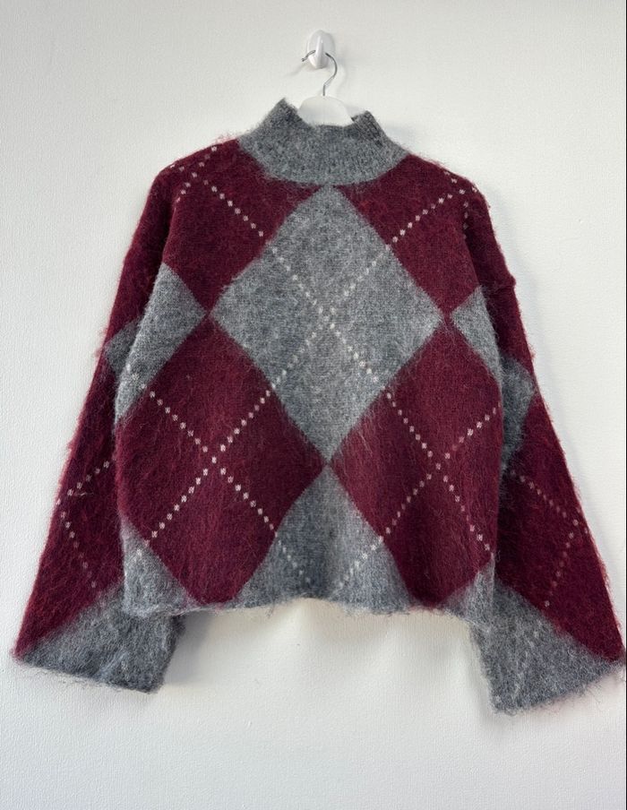 Pull à motif argyle bordeaux - photo numéro 3