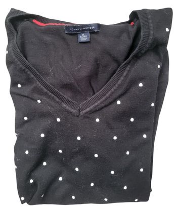 🖤 Pull femme Tommy Hilfiger – col V noir à pois blancs, taille XL