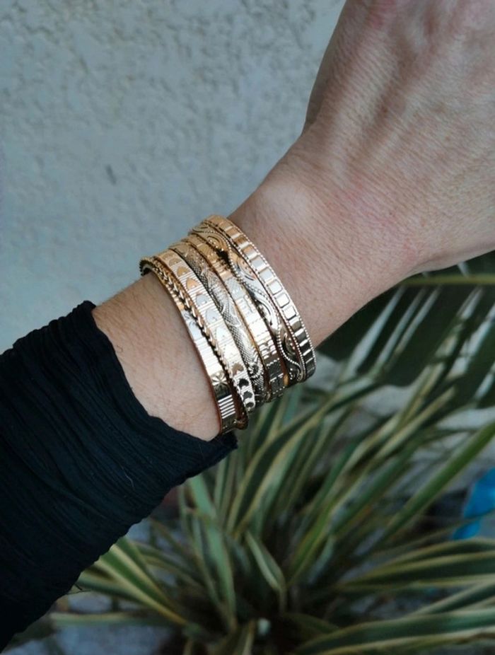 A47 lot de 7 bracelets jonc doré or tendance réglable