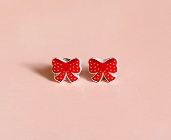 Boucles d’oreilles Fait Main Noeud Rouge Pois