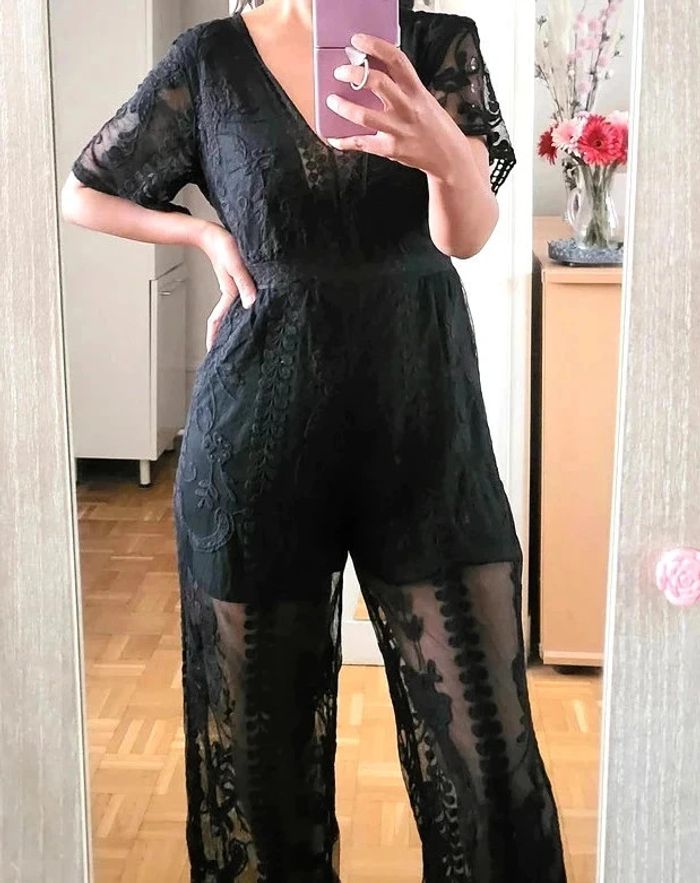 Magnifique combinaison dentelle brodée short intégré sexy chic pépite rare - photo numéro 2