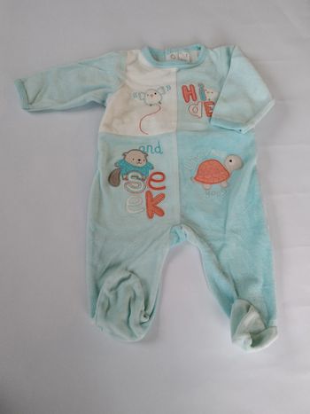 pyjama velours blanc et bleu fille garcon mixte 3 mois