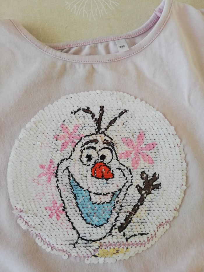 TS manches courtes rose sequins réversible la reine des neiges/olaf 122cm C&A - photo numéro 3