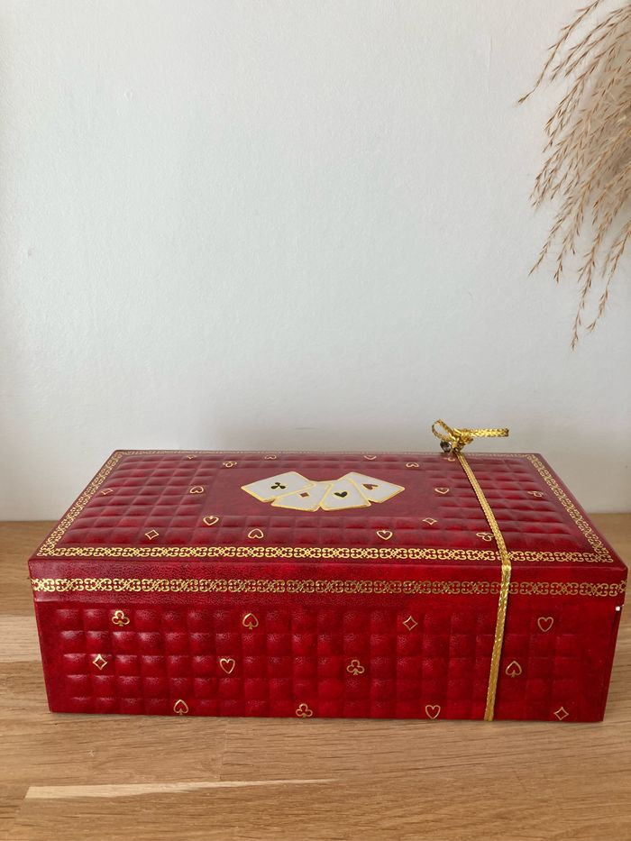 Vintage-Très belle boîte vide rouge-Effet matelassé pour cartes - photo numéro 5