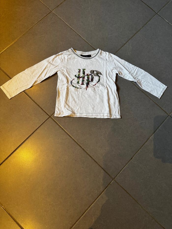 T shirt manches longues à sequins - Harry Potter -  Blanc, argenté, rose, vert & violet - 6 ans W