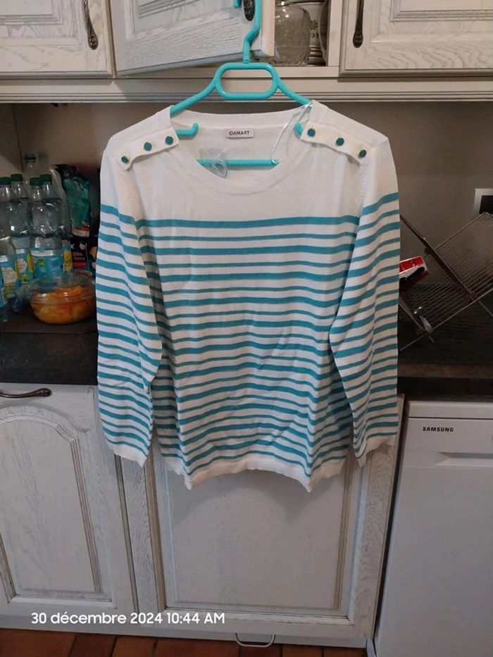 Rayé turquoise - Pull Marinière rayures brillantes – rayé turquoise – 46/48 - Damart - photo numéro 6