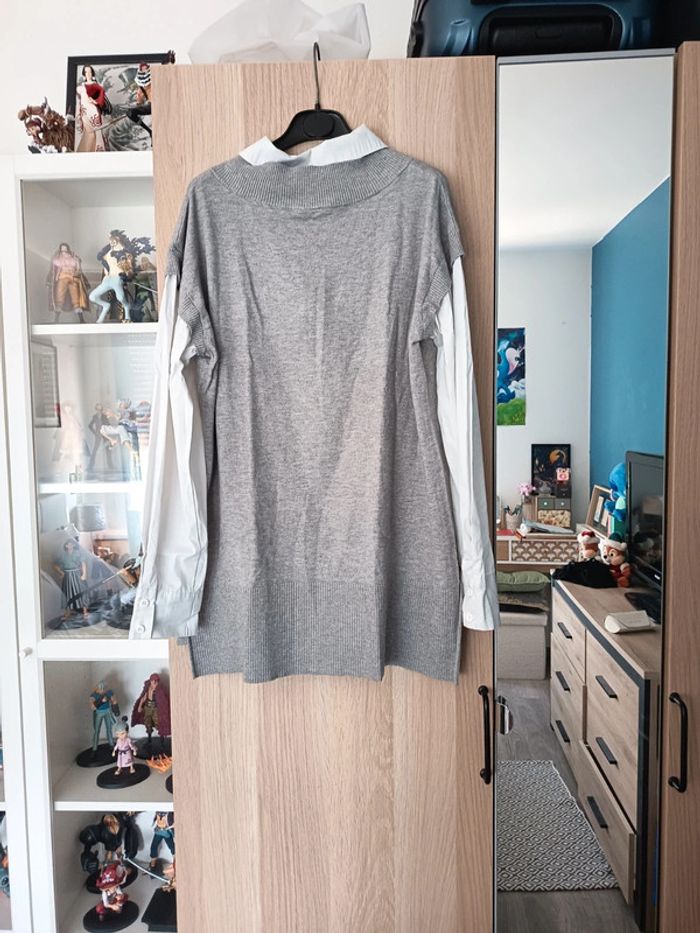 Chemise pull gris et blanc neuf TEX- Taille XL 42 - photo numéro 6