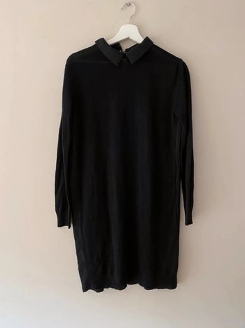 Robe noire bimatière col Claudine