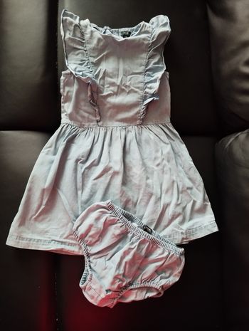 * Ensemble robe+culote en jean coton bleu ciel T3A Kiabi