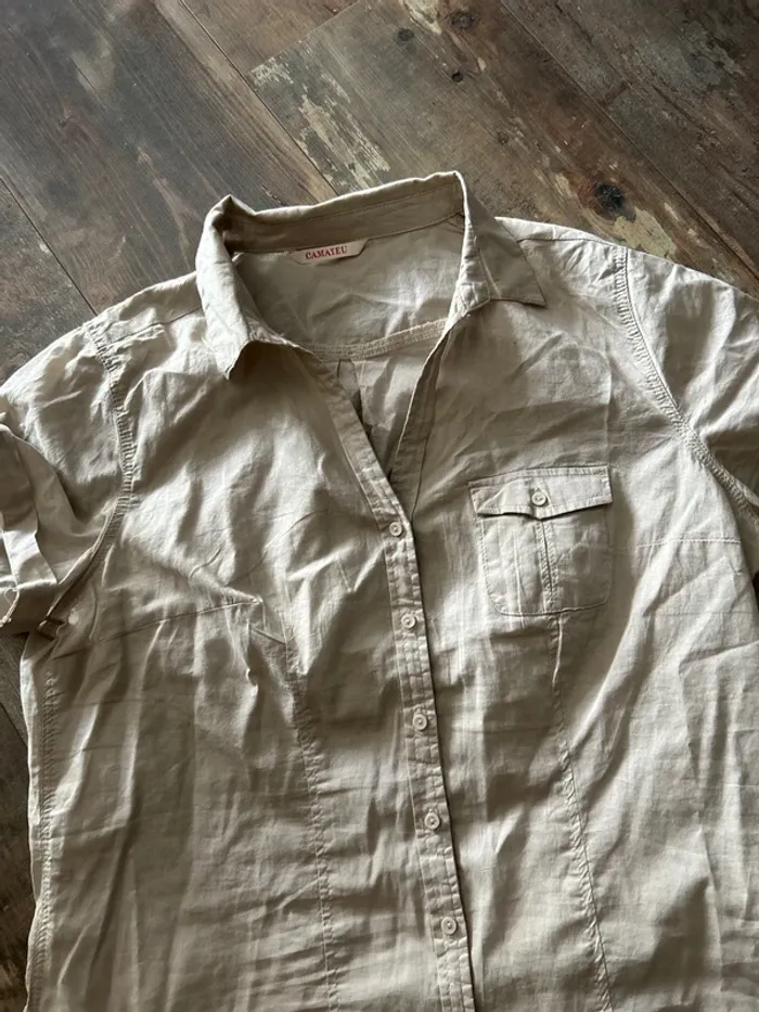 Chemise manches courtes beige coton - photo numéro 2