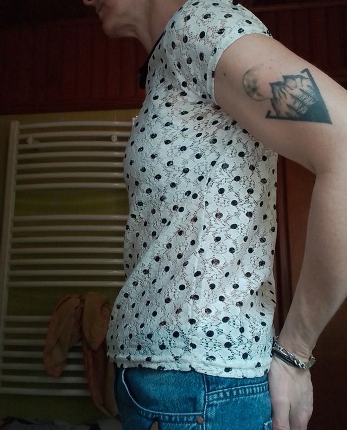 Blouse femmenoir et blanche col claudine Mim - photo numéro 5