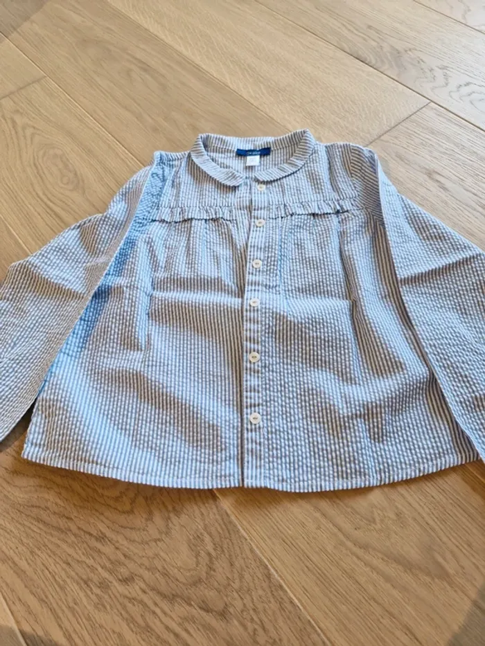 Chemisier Okaidi fille rayé bleu et blanc 6ans