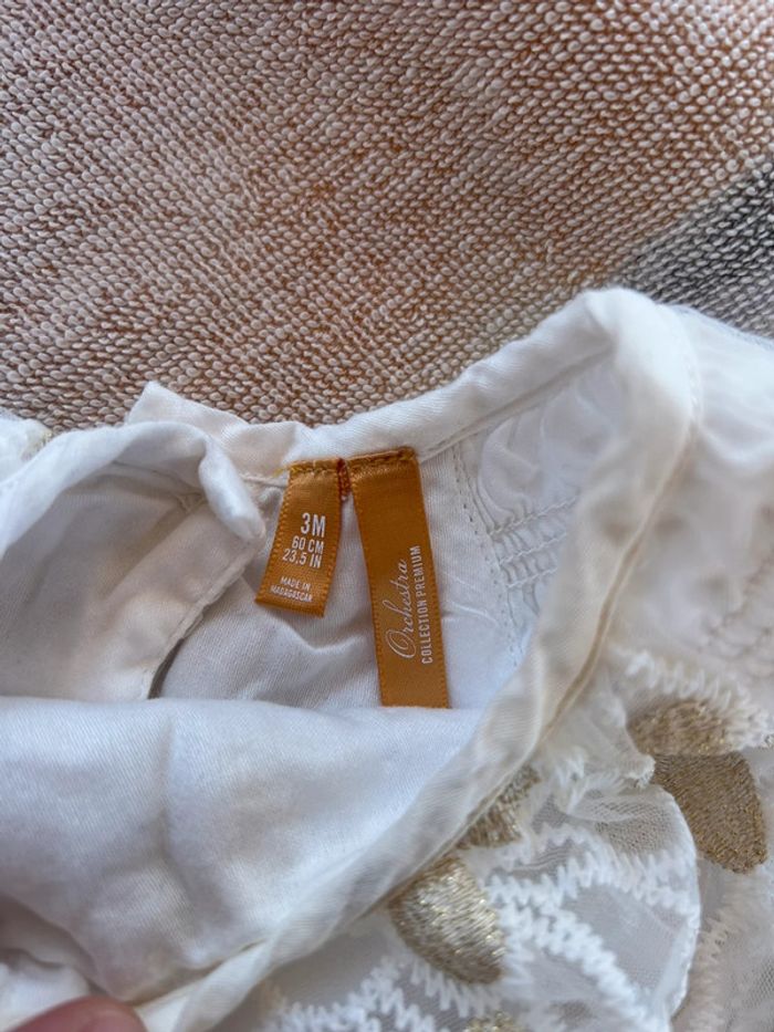 Robe cérémonie bébé fille Orchestra – blanc et doré – 3 mois - photo numéro 3