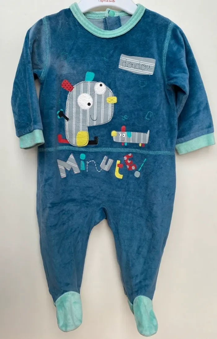 Lot 3 pyjamas velours et coton 1 pièce - photo numéro 3