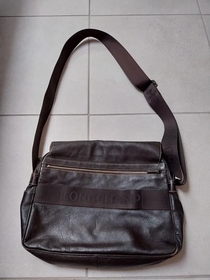 Sacoche en cuir marron foncé Longchamp - photo numéro 7