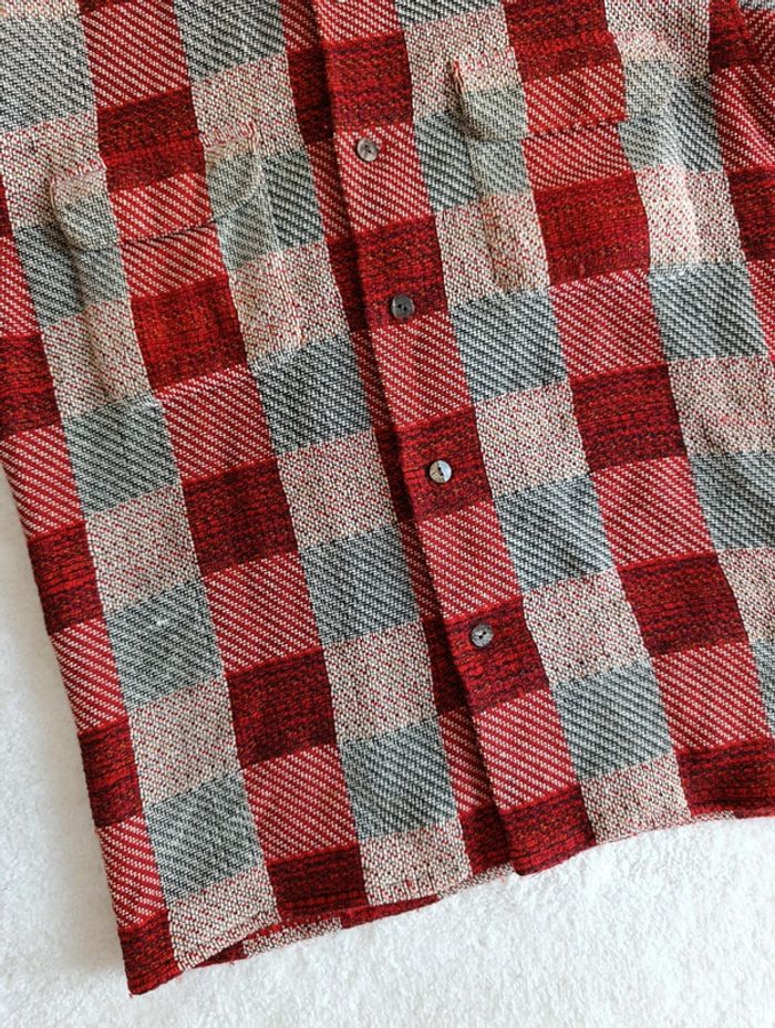 Veste chemise Equipment M à carreaux rouge bordeaux beige laine coto made un France - photo numéro 5