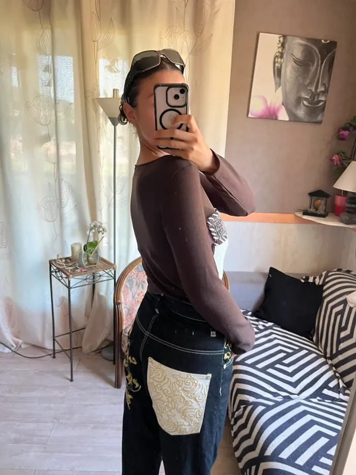 Top laine mesh bi matière asymétrique grunge y2k 2000yer - photo numéro 3