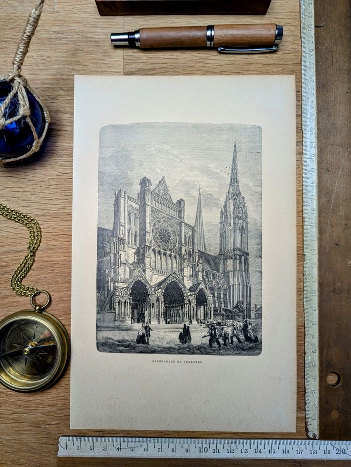 Imprimée en 1906, la cathédrale de Chartres, Vintage Authentique (cadre non inclus )