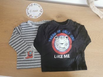 Lot de 2 t-shirt manches longues bebe garçon 6mois in extenso, grain de blé TBE