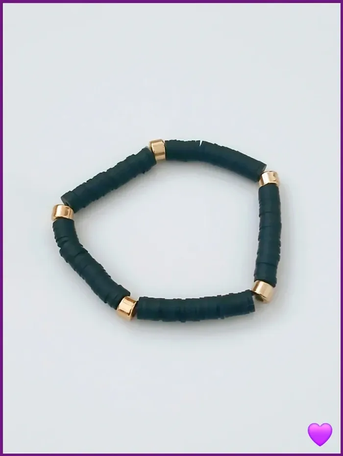 Bracelet en perles heishi noir et doré tendance - photo numéro 2