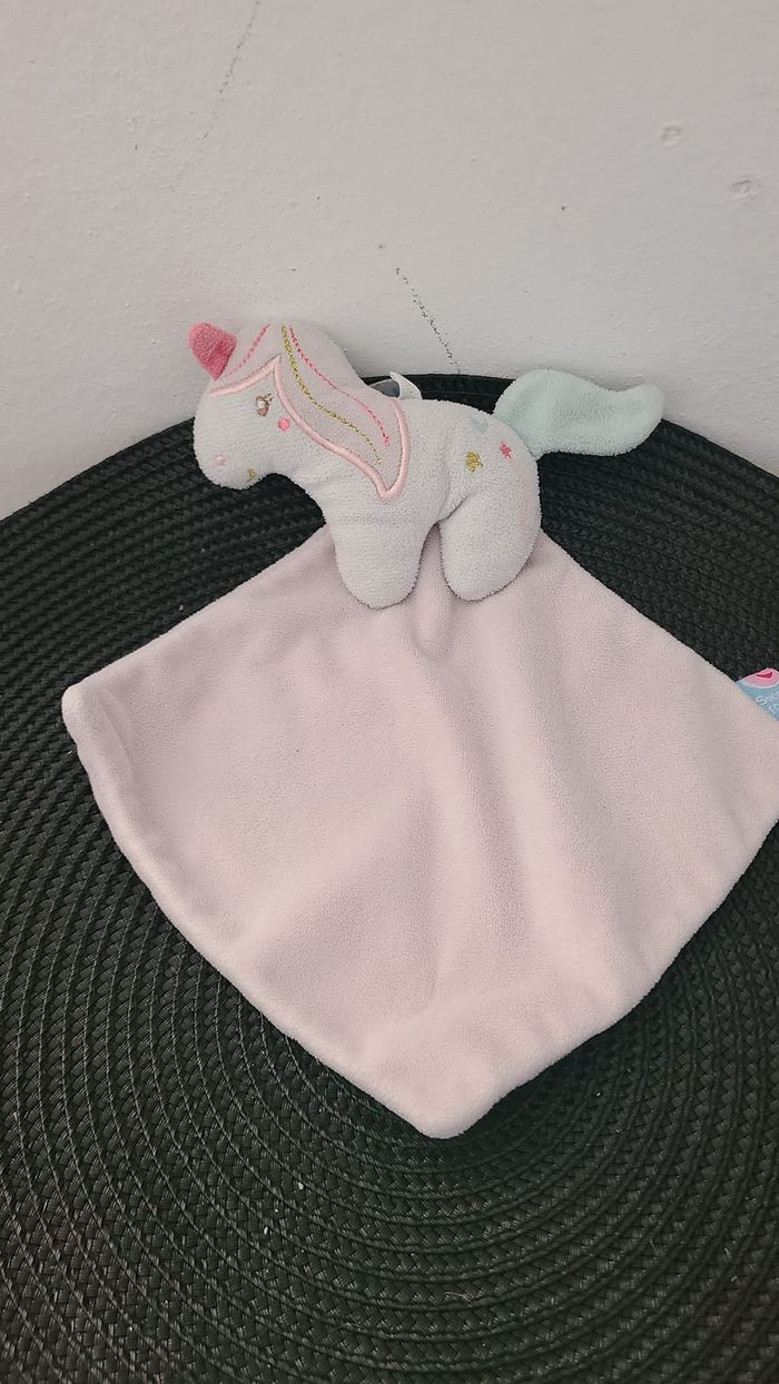 Doudou plat licorne rose blanc bleu SUCRE D'ORGE - photo numéro 2