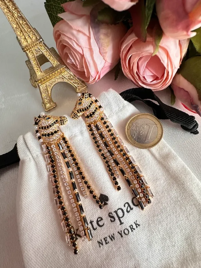 🦓Boucles d’oreilles longues Kate Spade – Têtes de zèbre strassées - photo numéro 4