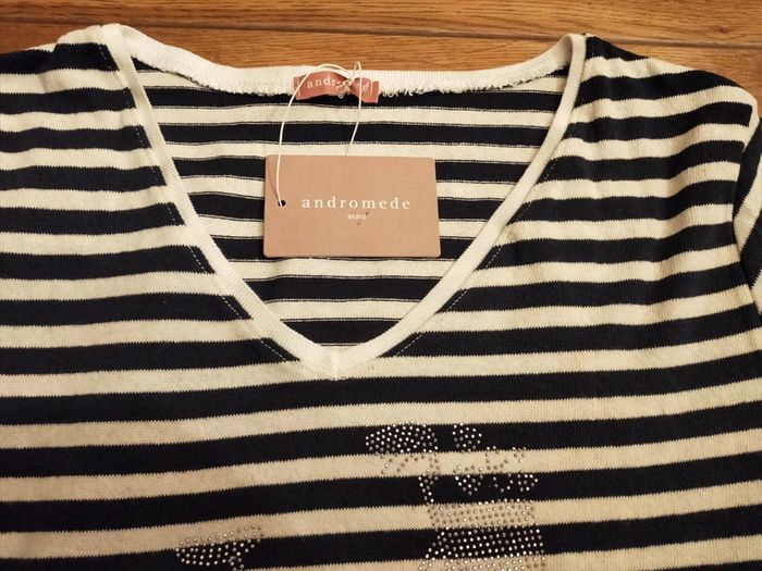 Tee shirt rayé Andromède motif byclette strass - photo numéro 4