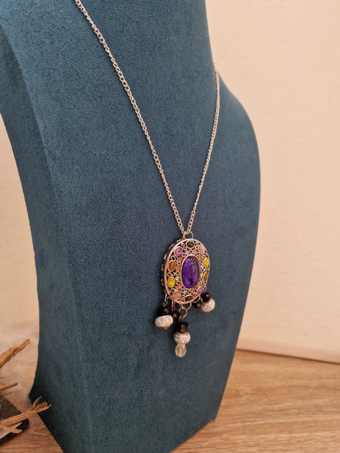 Collier Vintage Baroque Pierres Multicolore Perles Cristal - photo numéro 6