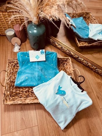 Taille 9 mois lot de 2 pyjamas en velours garçon Tex bleu Neufs * baleine * 💙
