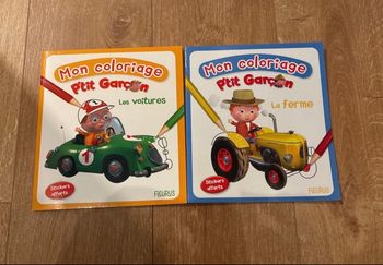 Lot  de 2 livres de coloriage P’tit garçon ferme et les voitures 