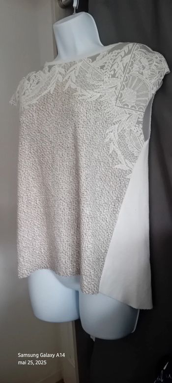 Haut manches courtes imprimé ecailles et broderies feuillages beige femme S zara