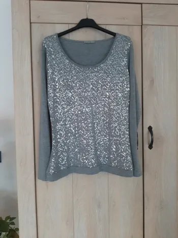 haut pailleté gris clair manche unie