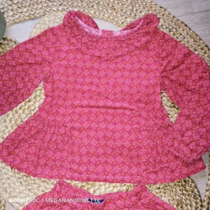 🌺👗 Ensemble Okaïdi 3 ans – Élégance vintage en rouge/bordeaux floral - photo numéro 3