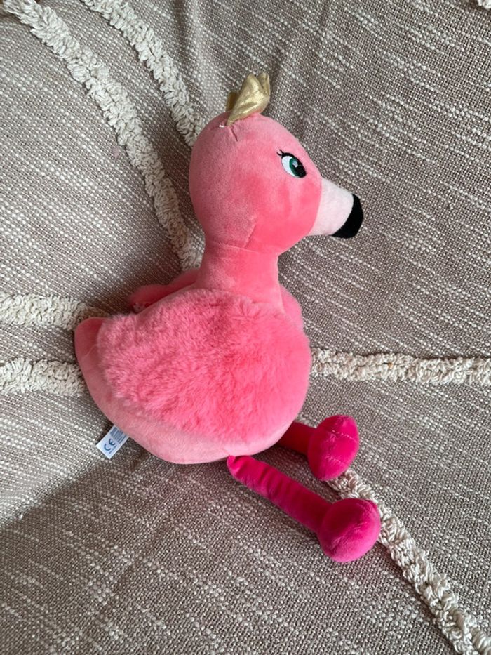 Peluche doudou 35cm jemini flamand rose à cœur neuf - photo numéro 2
