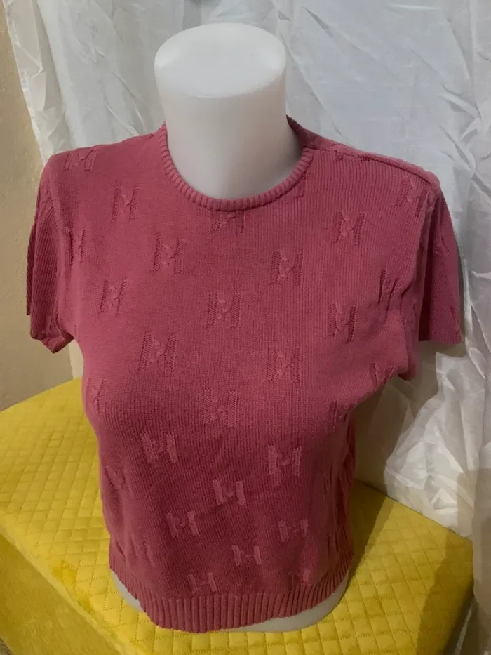 Pull vintage manches courtes fushia taille S/M - photo numéro 2