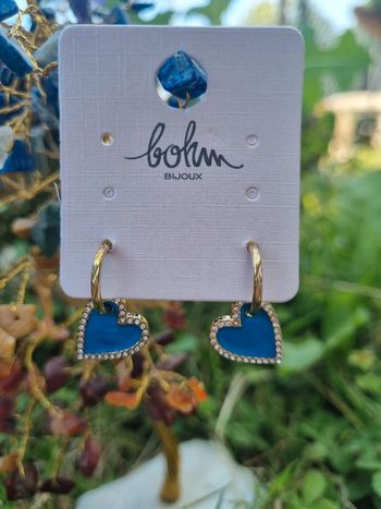Boucle doreille cœur Bleu Bohm Paris