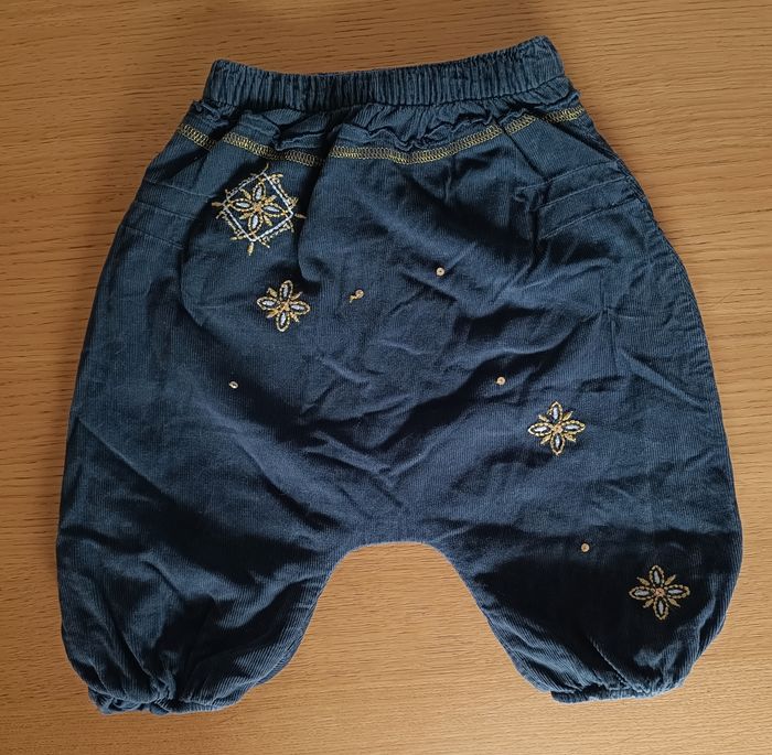 Pantalon type sarouel doublé épais Orchestra gris noir velours côtelé 9 mois 71 cm fille - photo numéro 6