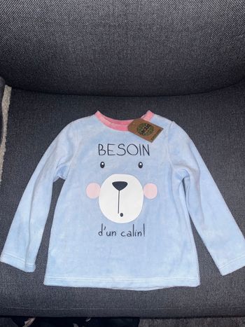 Haut pyjama polaire rose et bleu fille