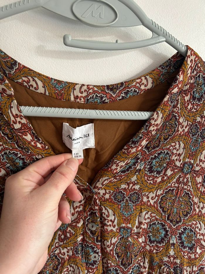 Adorable rose manches 3/4 • motifs • soie / fibres métallisées • Maison 123 • taille 40/L - photo numéro 2