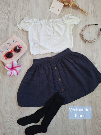 Jupe gaze de coton bleu marine Vertbaudet - 6 ans