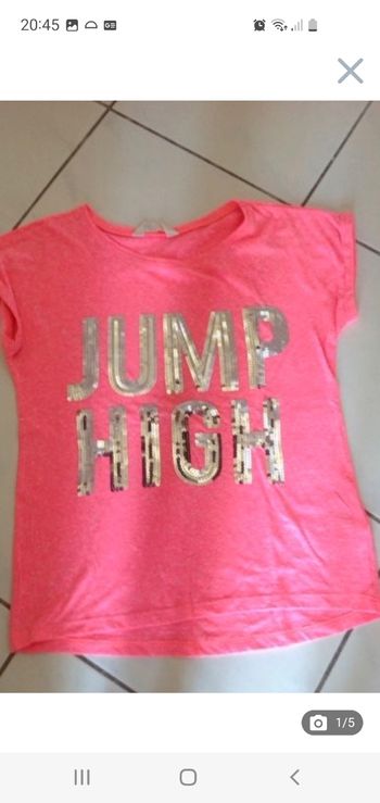 Tee-shirt rose fluo imprimé strass 10-12 ans H&M