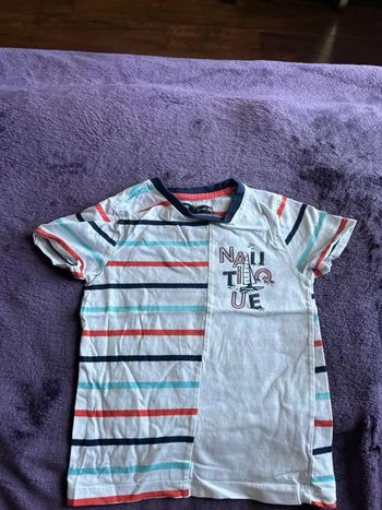 T-shirt manches courtes garcon en coton blanc et rayé Terre de marins taille 4 ans 102 cm