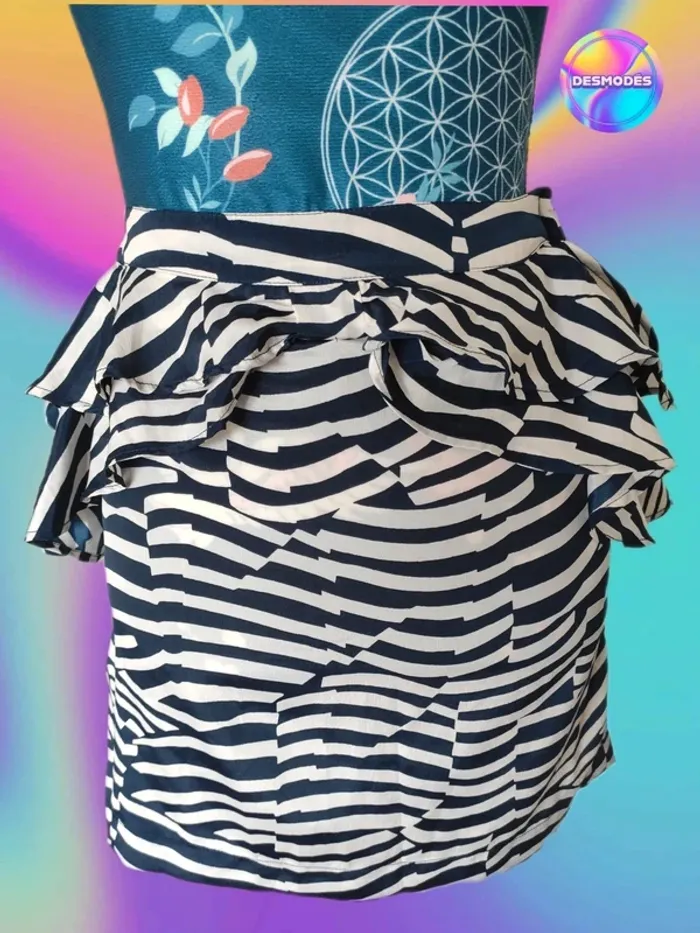 Petite jupe courte volantée zébrée bleu et blanc - Drop Sauvage