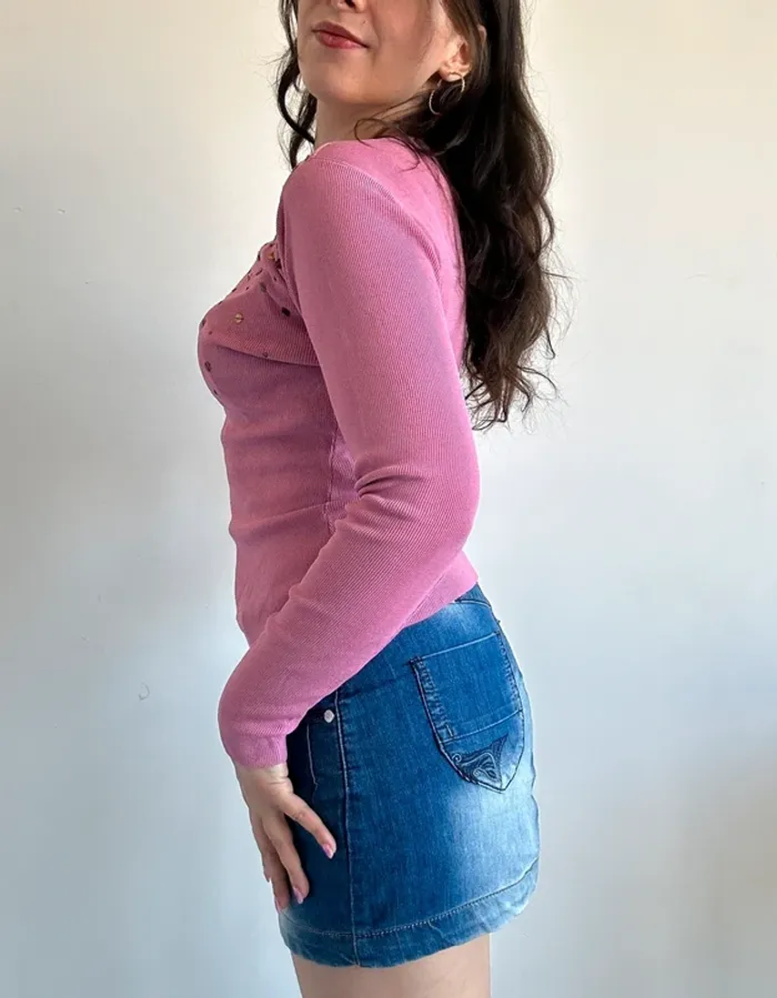 Haut vintage années 2000 y2k rose à sequins taille S - photo numéro 9