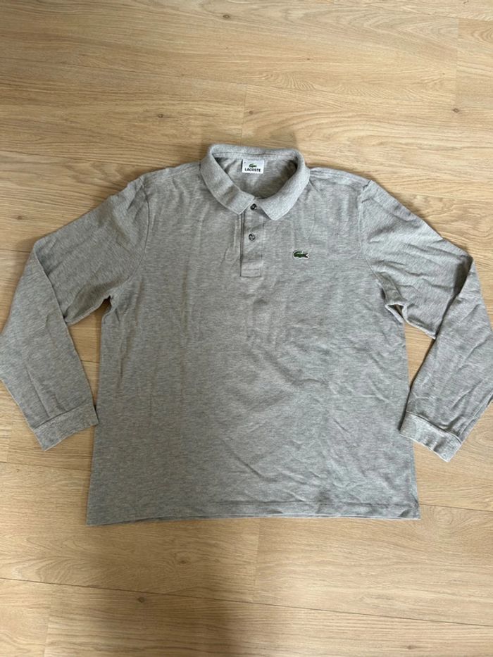 Pull/polo Lacoste manches longues gris clair – taille 6 – parfait état - photo numéro 4