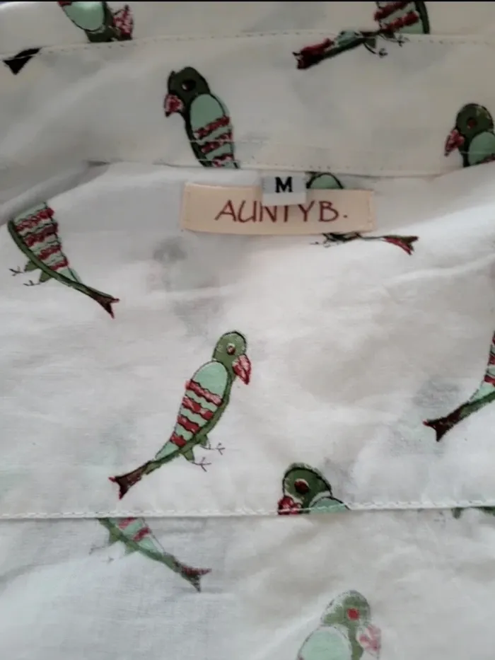 Chemisier Blanc Femme taille M Oiseaux Aunty B Camisa Blanca muher talla M - photo numéro 7